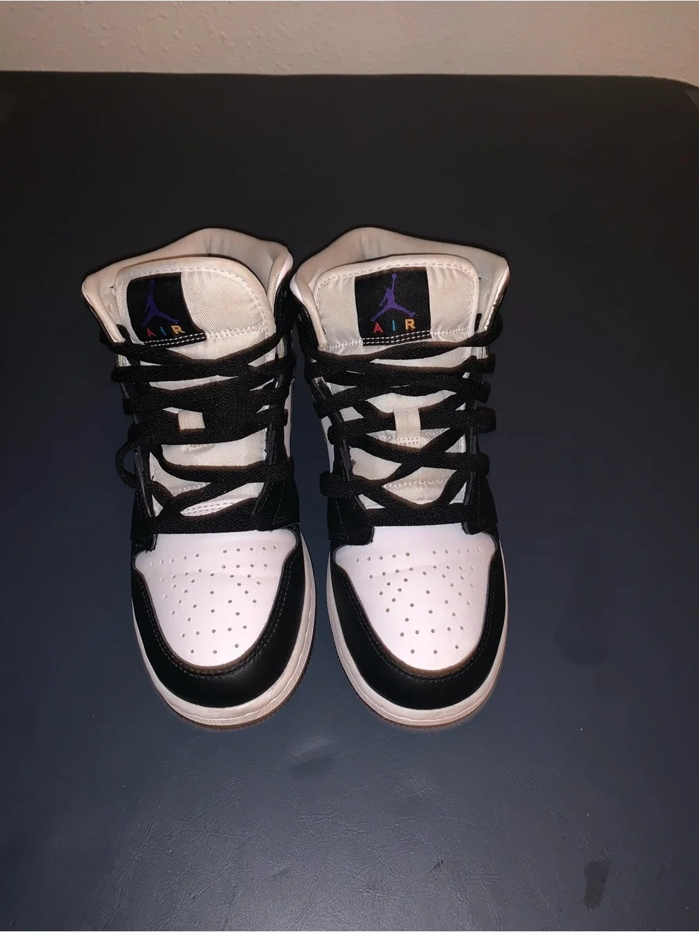 Jordan Kids Black and White Sneakers with Multicolor Holographic Panel